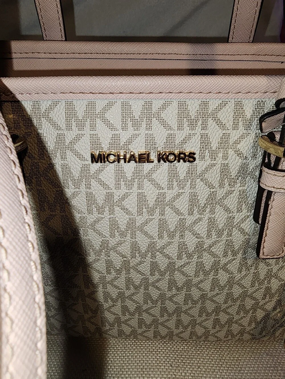 Michael Kors Jet Set Signature Monogram Light Pink and Beige Crossbody Purse